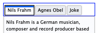 Three tab buttons shown with a dark blue rectangle around all three tab buttons, the first tab button also has a dark outline as well as a blue bar indicating it is selected.